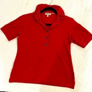 Burberry London Ruffled Collar Polo Shirt - Claret- M